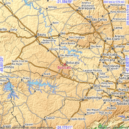 Topographic map of Botucatu