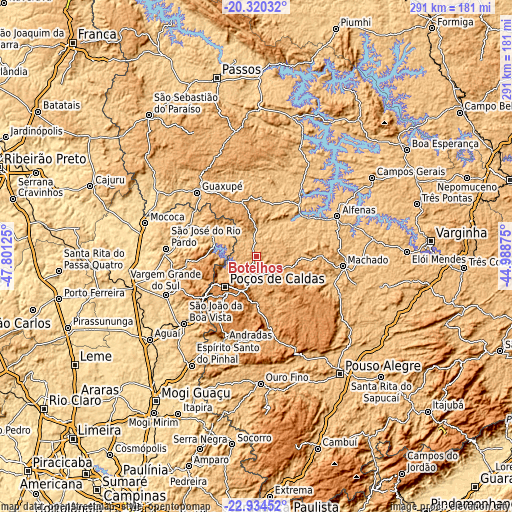 Topographic map of Botelhos