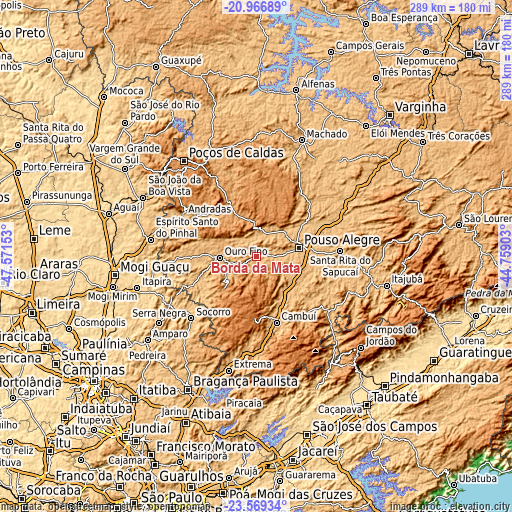 Topographic map of Borda da Mata