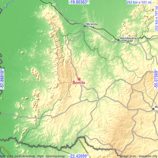 Topographic map of Bonito