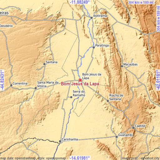 Topographic map of Bom Jesus da Lapa