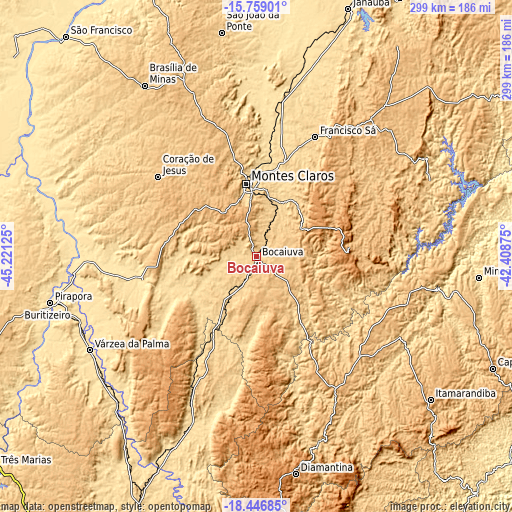 Topographic map of Bocaiúva
