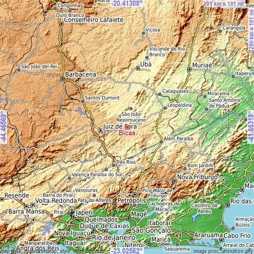 Topographic map of Bicas