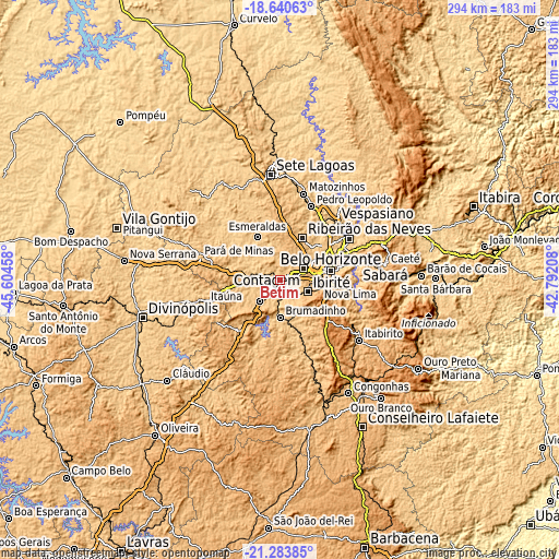 Topographic map of Betim