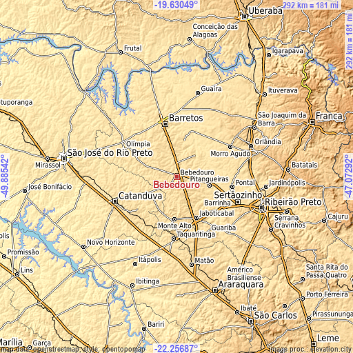 Topographic map of Bebedouro