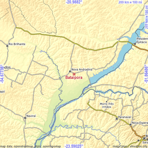 Topographic map of Bataiporã