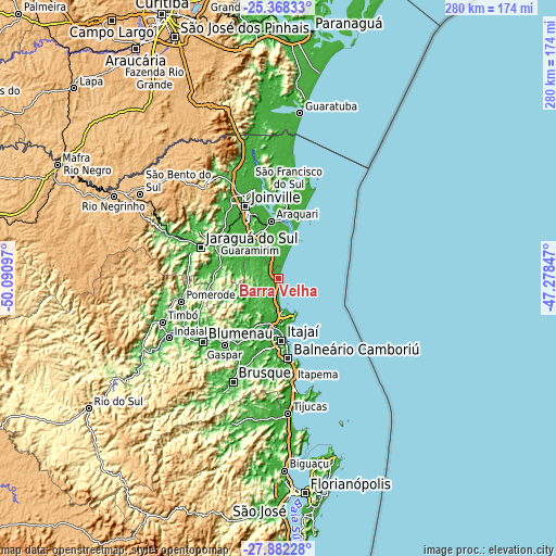 Topographic map of Barra Velha