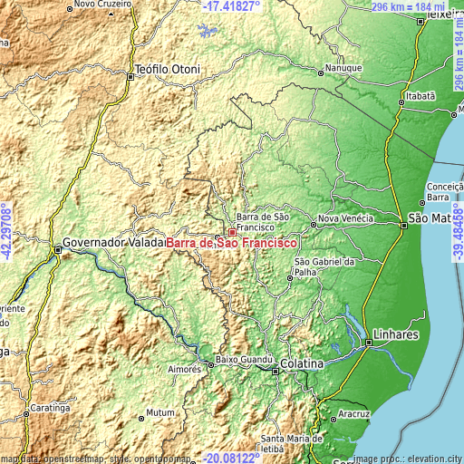 Topographic map of Barra de São Francisco