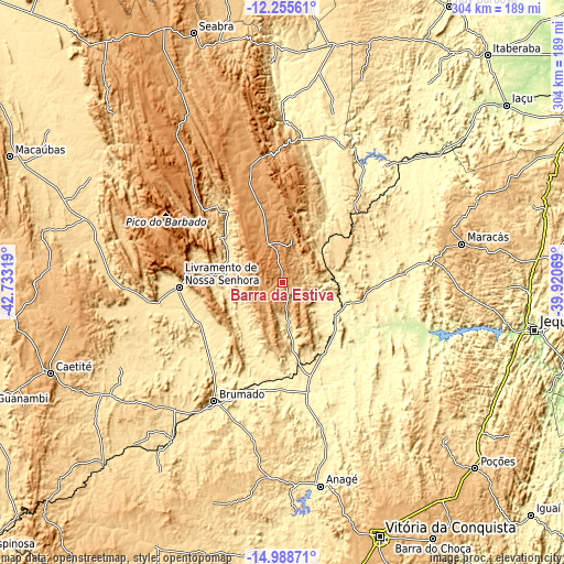 Topographic map of Barra da Estiva