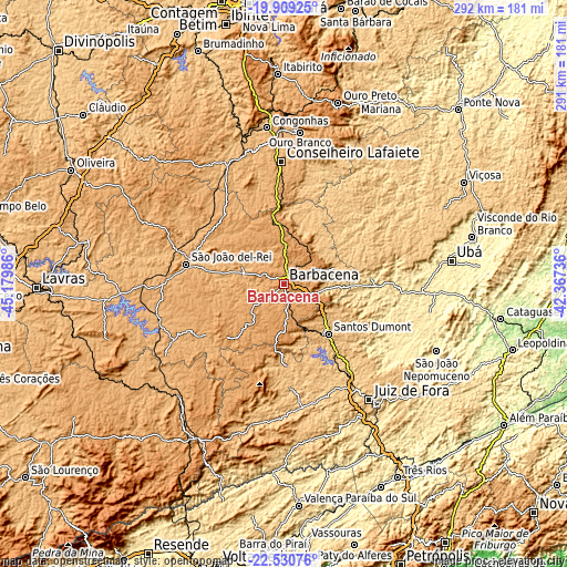 Topographic map of Barbacena