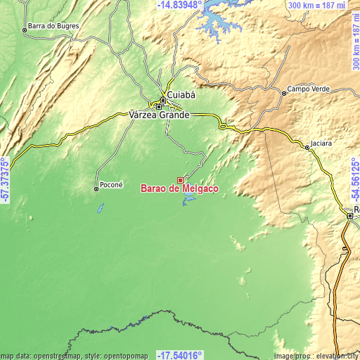 Topographic map of Barão de Melgaço