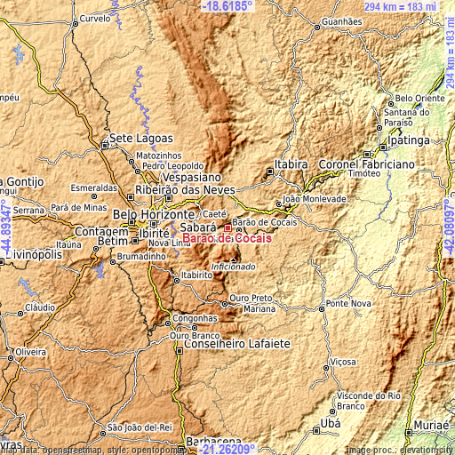 Topographic map of Barão de Cocais