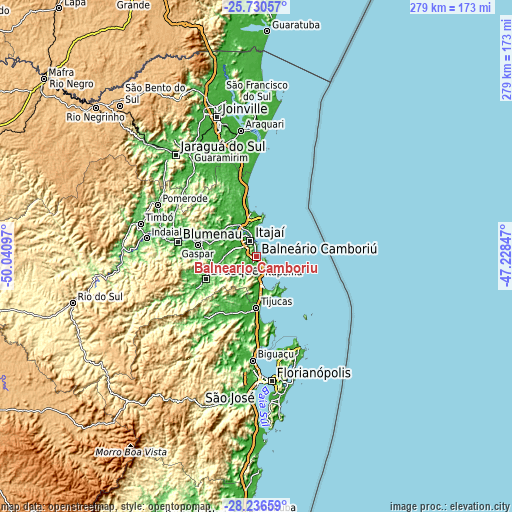 Topographic map of Balneário Camboriú