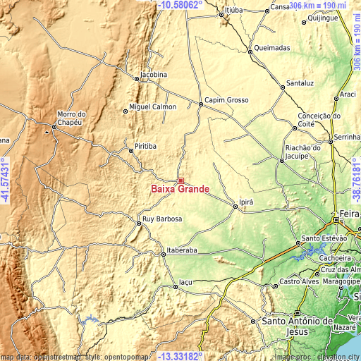 Topographic map of Baixa Grande