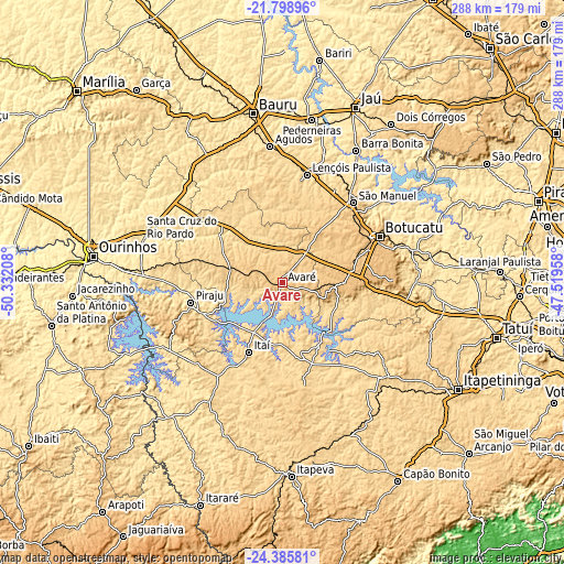 Topographic map of Avaré