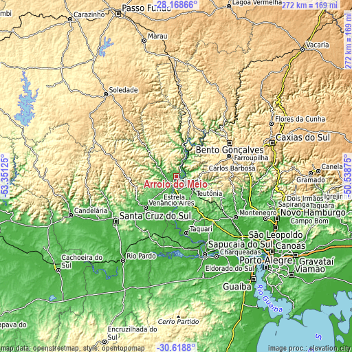 Topographic map of Arroio do Meio