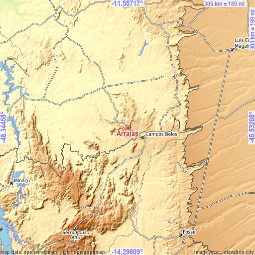 Topographic map of Arraias