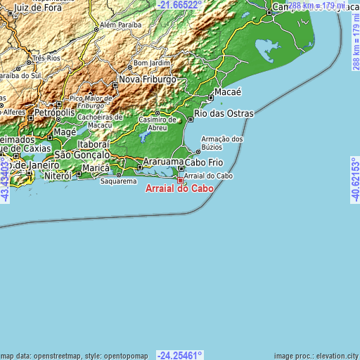 Topographic map of Arraial do Cabo