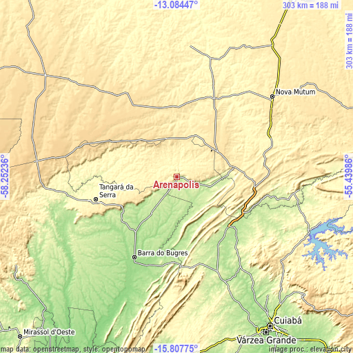 Topographic map of Arenápolis