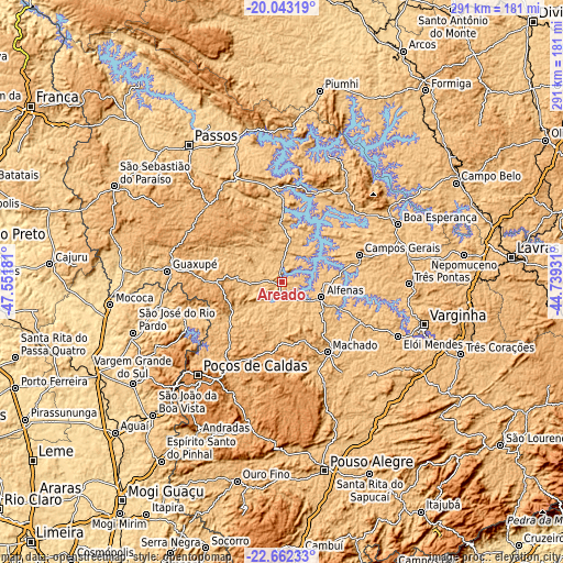 Topographic map of Areado