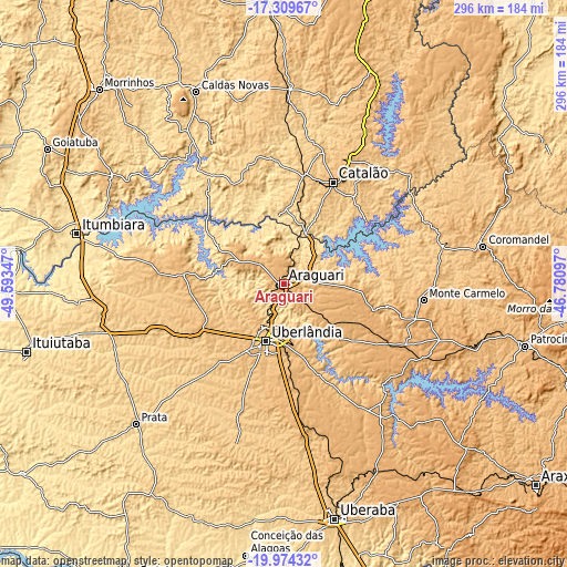 Topographic map of Araguari