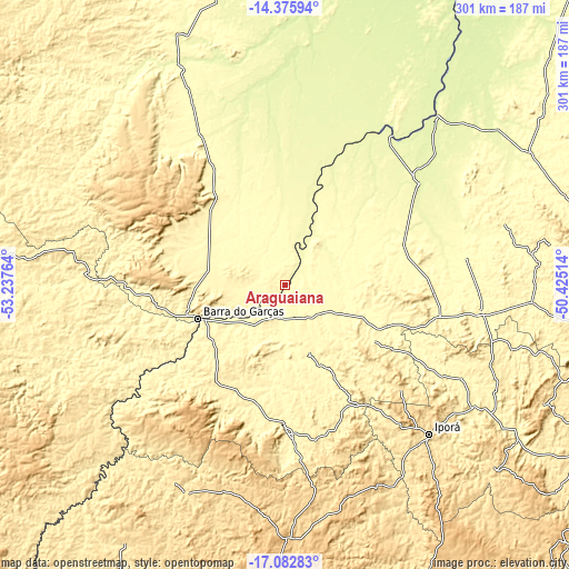 Topographic map of Araguaiana