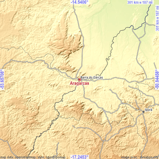 Topographic map of Aragarças