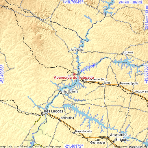 Topographic map of Aparecida do Taboado