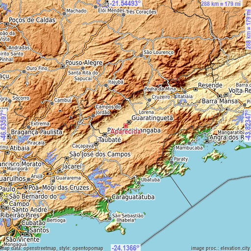 Topographic map of Aparecida