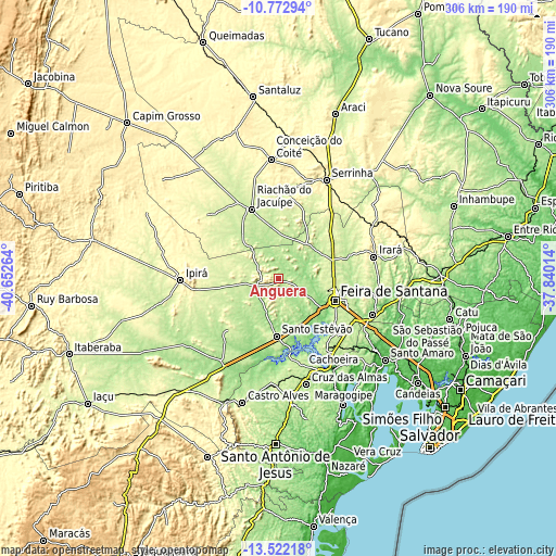 Topographic map of Anguera