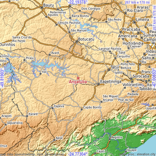 Topographic map of Angatuba