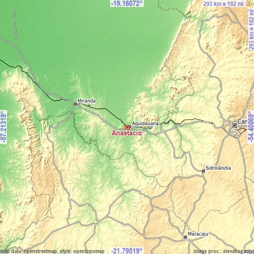 Topographic map of Anastácio