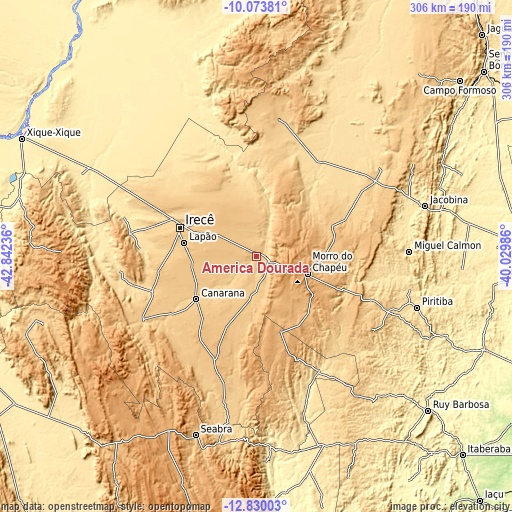 Topographic map of América Dourada
