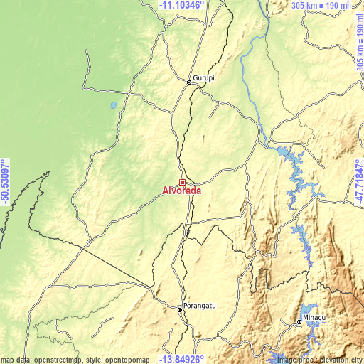 Topographic map of Alvorada