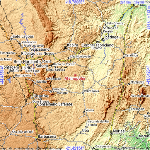 Topographic map of Alvinópolis