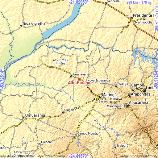 Topographic map of Alto Paraná