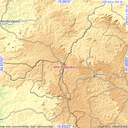 Topographic map of Alto Araguaia