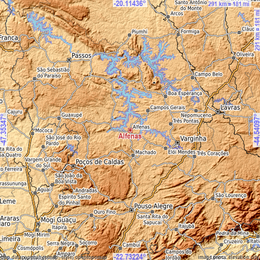 Topographic map of Alfenas