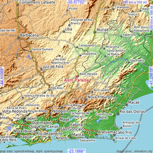 Topographic map of Além Paraíba