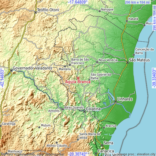 Topographic map of Águia Branca