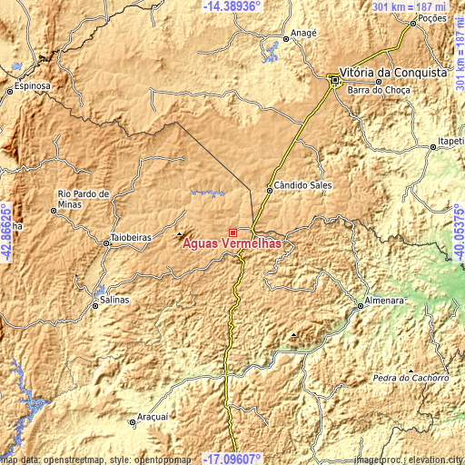 Topographic map of Águas Vermelhas