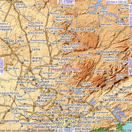 Topographic map of Águas de Lindóia