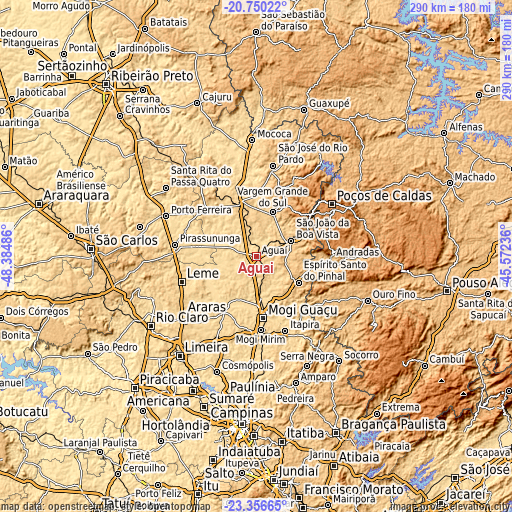 Topographic map of Aguaí