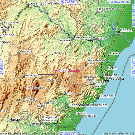 Topographic map of Afonso Cláudio
