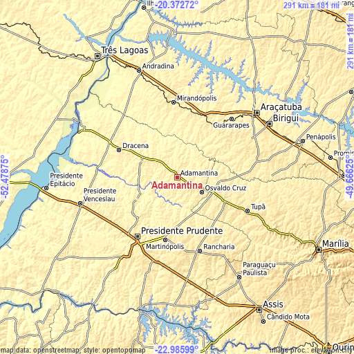 Topographic map of Adamantina
