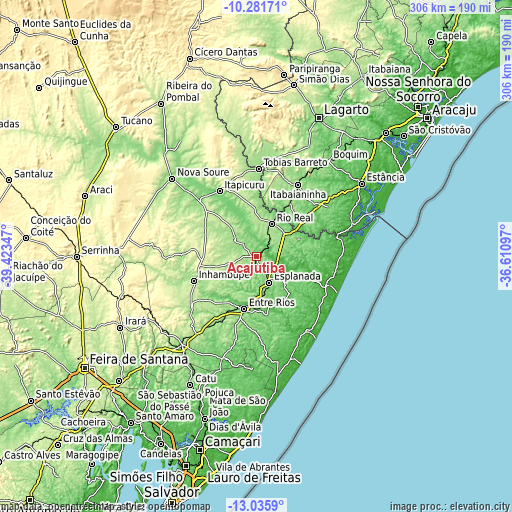 Topographic map of Acajutiba