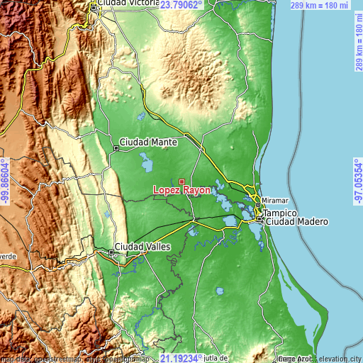 Topographic map of López Rayón