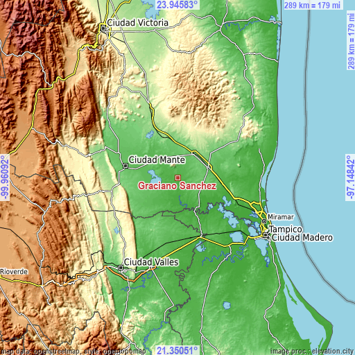 Topographic map of Graciano Sánchez