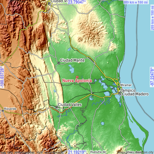 Topographic map of Nueva Apolonia