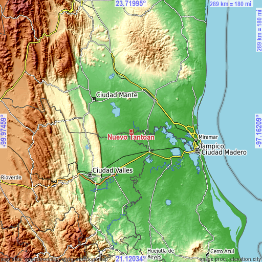 Topographic map of Nuevo Tantoán
